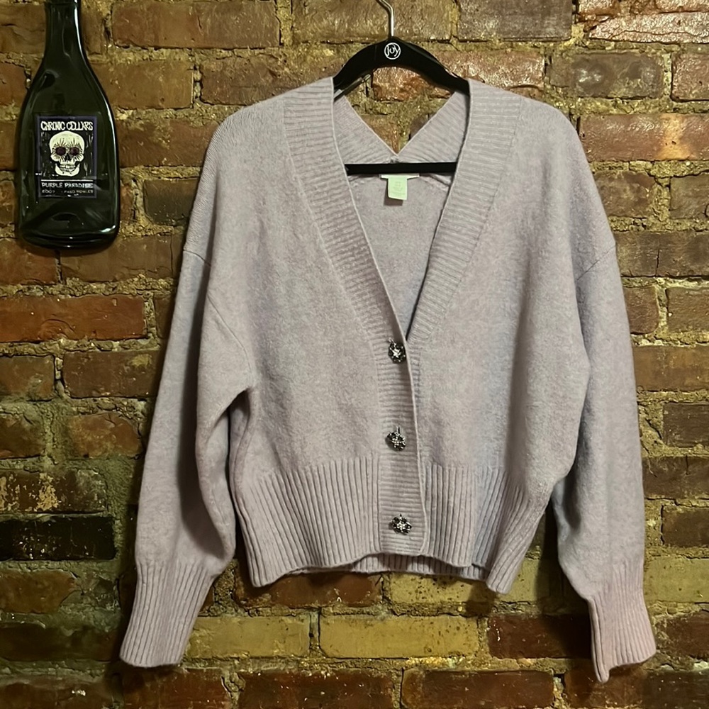 Oversized Lavender Cardigan with jeweled Buttons